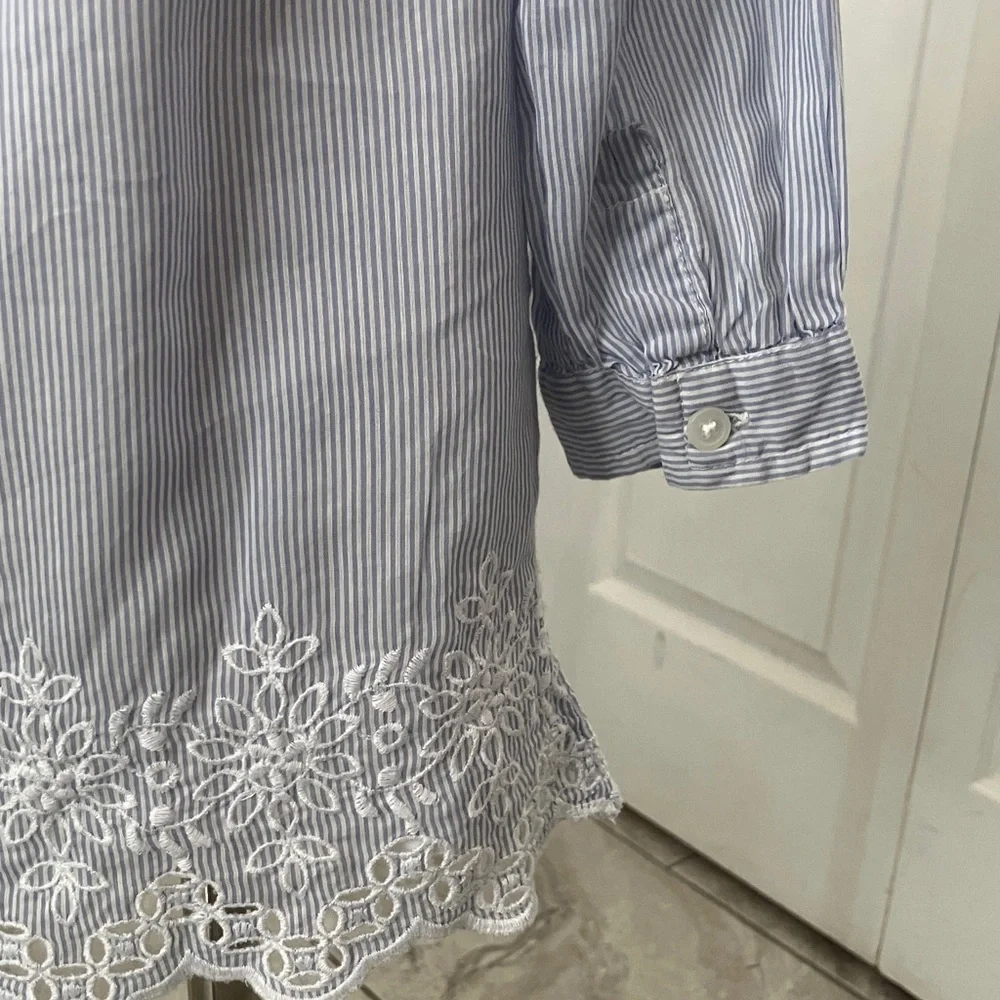 BABY GAP Girl Blue Striped Long Sleeves Cotton Blend Shirt Dress | 3